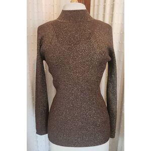 S37 Oliver O Brown & Sparkly Gold threaded sweater Mock turtleneck & Long Sleeve